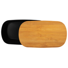 empty bread box with bamboo lid isolated on white background