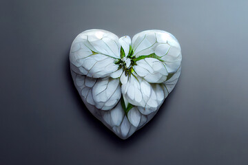 Bouquet of white flowers in the shape of a heart. Romantic gift for valentine's day. Surprise for the woman you love. Greeting card design. Heart of flowers - A symbol of love and devotion