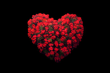 Bouquet of red flowers in the shape of a heart. Romantic gift for valentine's day. Surprise for the woman you love. Greeting card design. Heart of flowers - A symbol of love and devotion