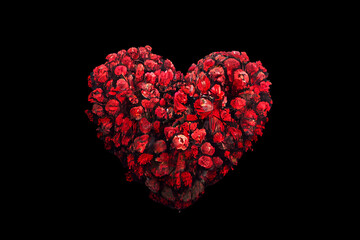 Heart of flowers - A symbol of love and devotion. Surprise for the woman you love. Greeting card design. Romantic gift for valentine's day. Bouquet of red flowers in the shape of a heart