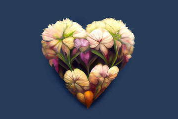 Heart of flowers - A symbol of love and devotion. Surprise for the woman you love. Romantic gift for valentine's day. Greeting card design. Bouquet of colorful flowers in the shape of a heart