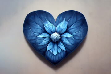Surprise for the woman you love. Bouquet of blue flowers in the shape of a heart. Romantic gift for valentine's day. Greeting card design. Heart of flowers - A symbol of love and devotion