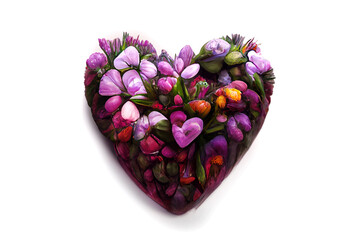 Romantic gift for valentine's day. Greeting card design. Bouquet of colorful flowers in the shape of a heart. Surprise for the woman you love. Heart of flowers - A symbol of love and devotion