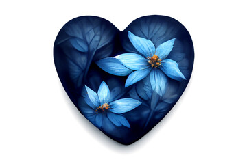 Bouquet of blue flowers in the shape of a heart. Surprise for the woman you love. Greeting card design. Romantic gift for valentine's day. Heart of flowers - A symbol of love and devotion