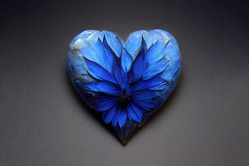 Heart of flowers - A symbol of love and devotion. Surprise for the woman you love. Greeting card design. Romantic gift for valentine's day. Bouquet of blue flowers in the shape of a heart - obrazy, fototapety, plakaty