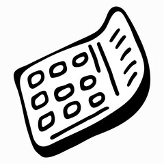 A calculator drawn by hand. Isolated vector element in the doodle style. Stationery item for office, school, work