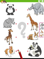 match cartoon animals and their babies educational task