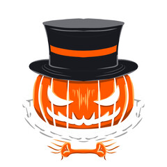 illustration of a pumpkin wearing a hat for halloween