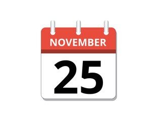 November, 25th calendar icon vector
