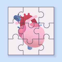 puzzle pieces of anatomical heart human body internal organ medicine science healthcare problem solution