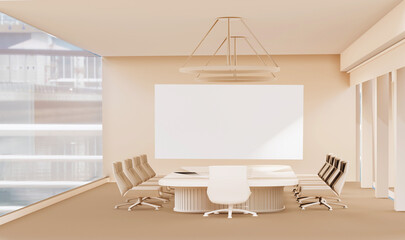 Telemeeting inside a conference office. Concept of teleconferences and remote work meetings. 3D illustration.