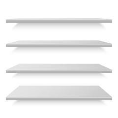 White shelf mockup. Empty shelves template. 