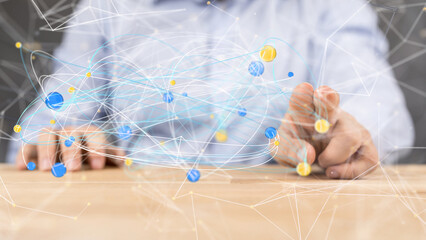 Global network. Blockchain. 3D illustration. Neural networks and artificial intelligence. Abstract