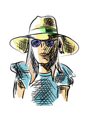 a beauty  woman with big  hat