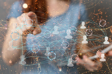 Abstract network of physical devices on the Internet using a network connection with statistics numbers 3d illustration