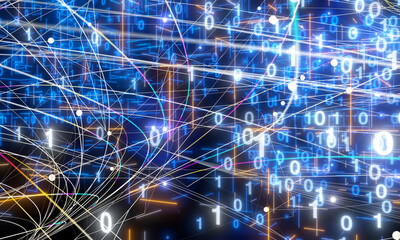 Neural network 3D illustration. Big data and cybersecurity