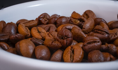 coffee beans in a white bowl