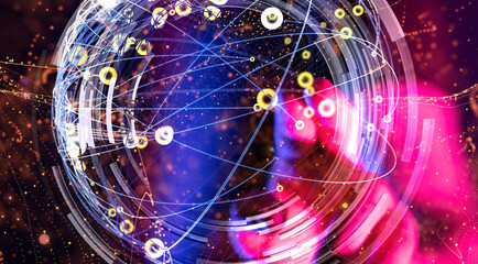 Global network. Blockchain. 3D illustration. Neural networks and artificial intelligence. Abstract