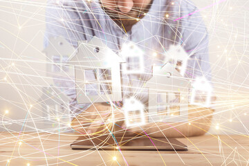 home data. Digital cyberspace with particles and Digital data network connections concept.