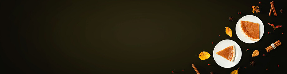 Autumn theme with pumpkin pies - overhead view © Tierney