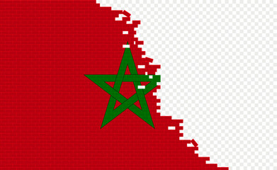 Morocco flag on broken brick wall. Empty flag field of another country. Country comparison. Easy editing and vector in groups.
