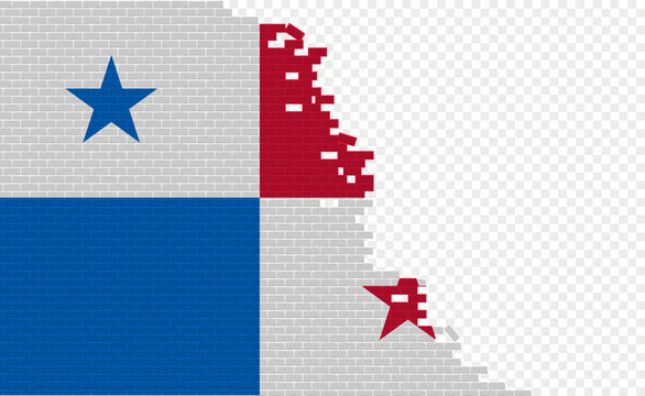 Panama flag on broken brick wall. Empty flag field of another country. Country comparison. Easy editing and vector in groups.