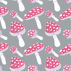 Cartoon autumn seamless mushrooms pattern for Halloween wrapping and kids accessories and clothes print
