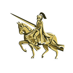 Knight Riding Steed Lance Isolated Retro