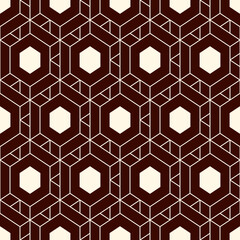Honeycomb seamless pattern. Hexagon mosaic tiles ornament. Ethnic surface print. Repeated geometric figures background. Ornamental wallpaper. Modern geo design digital paper. Vector abstract work.