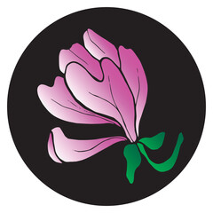 Magnolia flowers in a black circle. Hand drawn vector illustration for cards, invitations, print and posters.