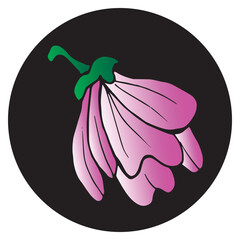 Magnolia flowers in a black circle. Hand drawn vector illustration for cards, invitations, print and posters.