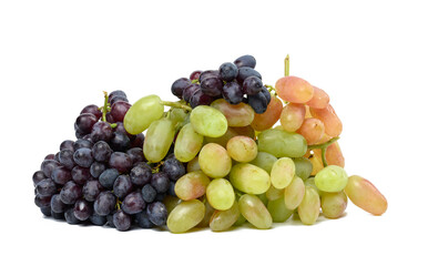 Black and green grapes on a white isolated background