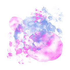 Mix of abstract hand-drawn blurred textured layered pink and blue watercolor or acrylic stains isolated on white background. Colofrul freehand paintbrush graphic design element. Bright messy spot.