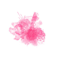 Abstract hand-drawn blurred textured pink watercolor stains composition isolated on white background. Freehand paintbrush stroke graphic design element. Messy spot with splashes.