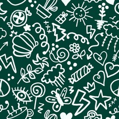 Chalkboard doodle cartoon seamless back to school pattern for kids clothes print and wrapping paper