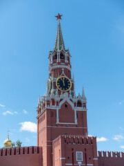 Spasskaya Tower of Moscow Kremlin at Red Square in winter Moscow Russia