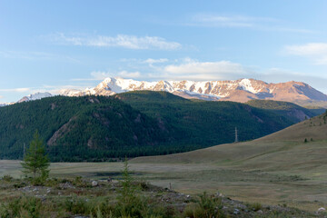 Beautiful winter landscape with snow covered mountain peaks