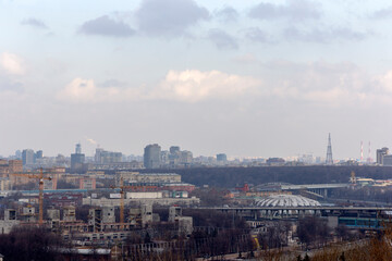 Fototapeta na wymiar Luzhniki stadium in Moscow, veiw from Vorobyovy Hills viewpoint