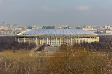 Luzhniki stadium in Moscow, veiw from Vorobyovy Hills viewpoint