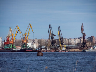 Obraz premium Cargo port for unloading ships, Russia Cherepovets.