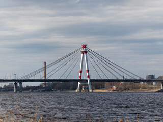 CHEREPOVETS, RUSSIA - JUNE 29, 2018: cable-stayed bridge across the river, Russia Cherepovets