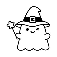 Happy ghost cartoon with a witch hat Vector