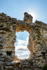 The ruins of Vinne Castle and its surroundings in the Zemplin region of Slovakia during reconstruction