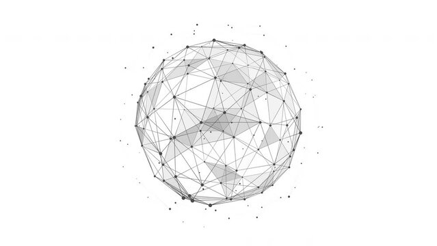 Technology Plexus sphere background from animated lines and dots with flowing particles. Looping seamless space geometrical backdrop