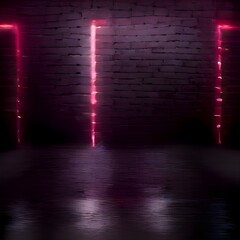 Naklejka premium Brick wall, background, blue neon light