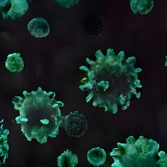 Fototapeta na wymiar coronavirus, virus floating in a cellular environment background