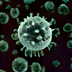 Flu or HIV coronavirus floating in fluid microscopic view, infection