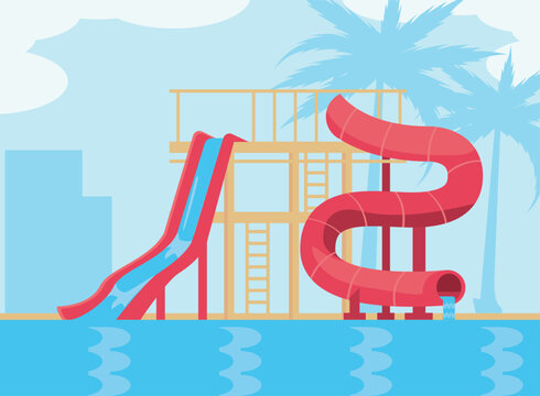 Water Park With Red Slides