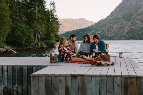 Friends enjoy wine on vacation