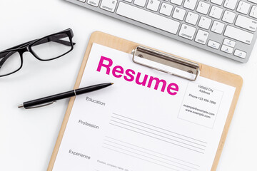 Find new job. Resume application form ready to be reviewed